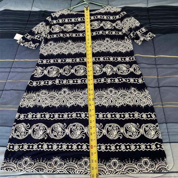 R&K Navy Blue & White Paisley Lace Print Dress Women’s Size 14 Short Sleeve NWT - Picture 12 of 15